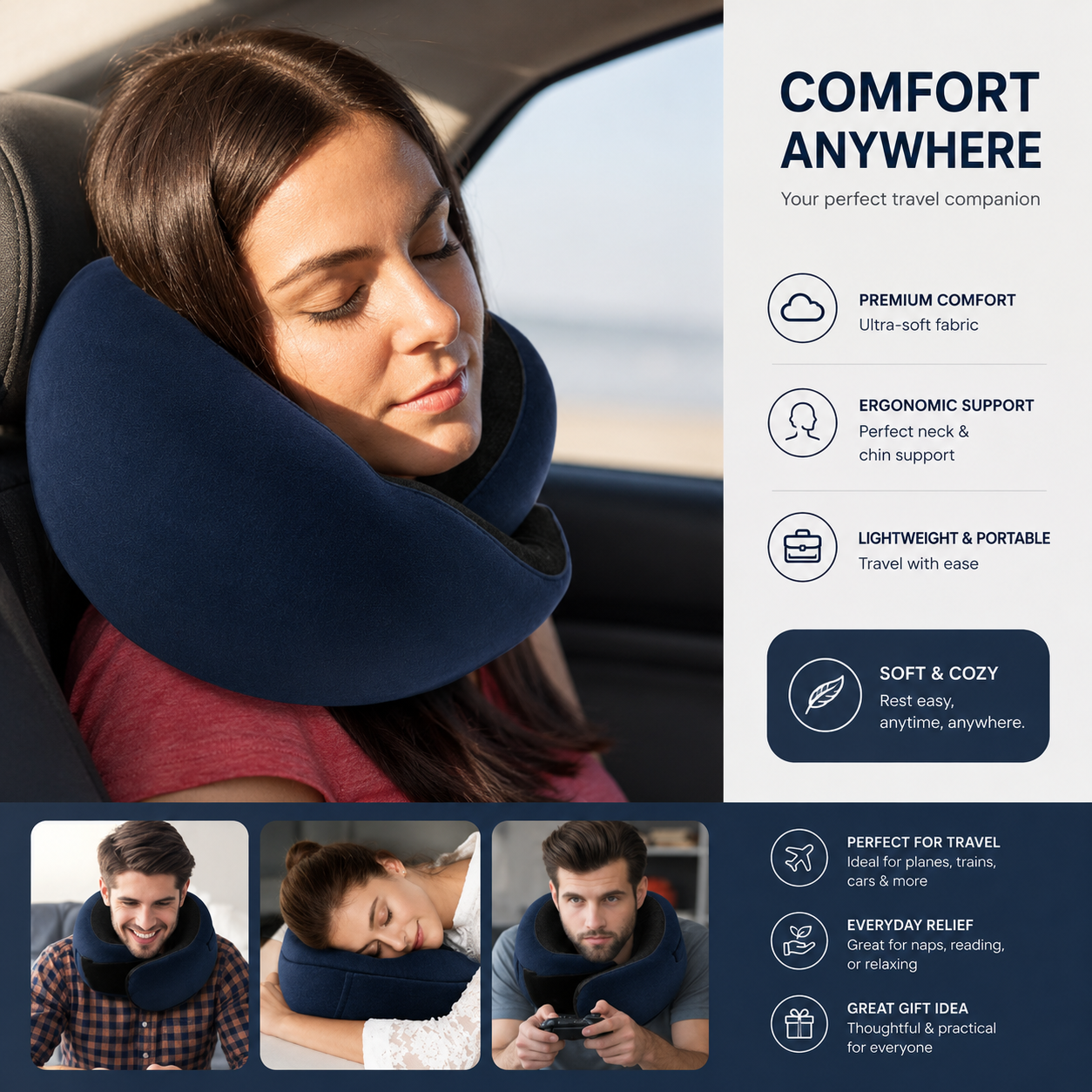 Veyora™ — Memory Foam Travel Neck Pillow